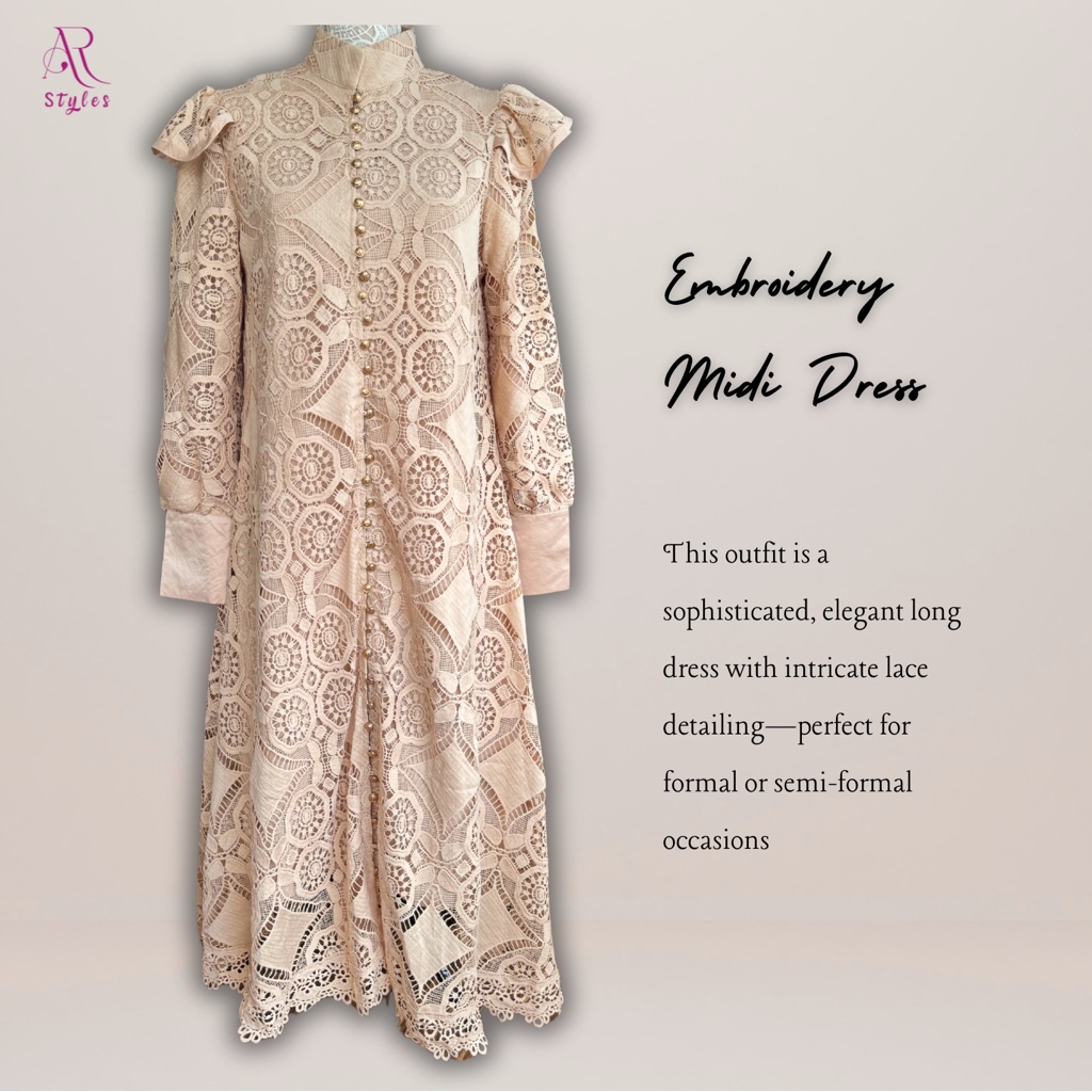 Nwt Embroidery Midi Dress In Cream